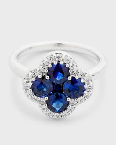 Neiman Marcus Diamonds 18K Blue Sapphire and Diamond Flower Ring, Size 6.75, 2.31tcw