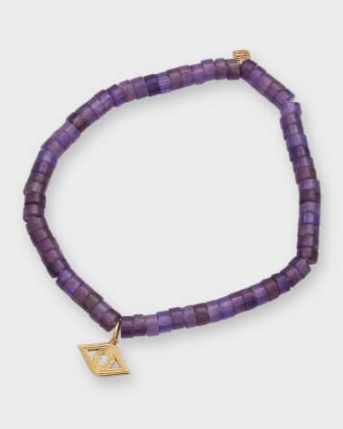 Sydney Evan 14k Gold Amethyst Beaded Bracelet with Diamond Evil Eye Charm