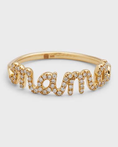 Sydney Evan 14K Small Pave Mama Script Ring, Size 6.5