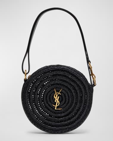 Saint Laurent YSL Monogram Round Shoulder Bag in Raffia