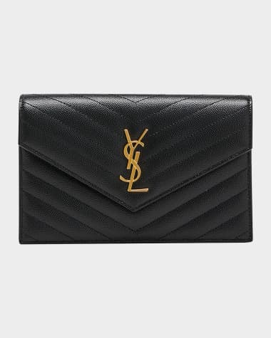 Saint Laurent YSL Monogram Small Wallet on Chain in Grained Leather