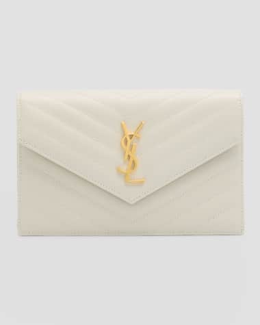 Saint Laurent YSL Monogram Small Wallet on Chain in Grained Leather