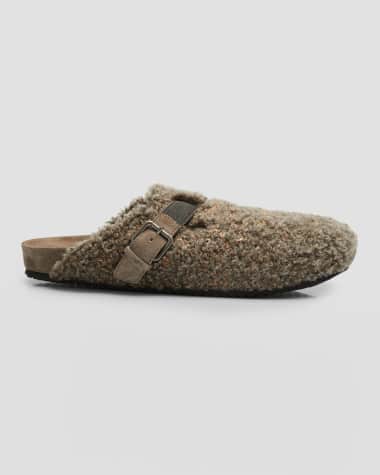 Brunello Cucinelli Shearling Buckle Slipper Mules