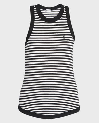 Saint Laurent Monogram-Embroidered Stripe Tank Top