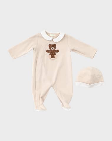 Fendi BABY FOOTIE AND HAT SET WITH ORIGINAL FF BEAR PRINT