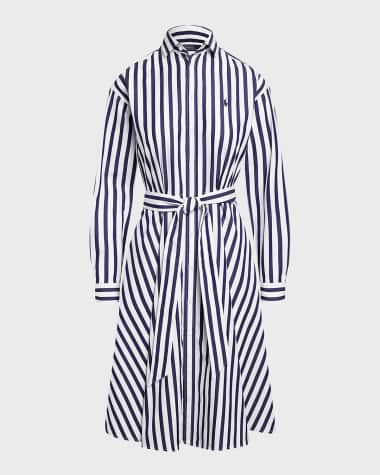 Polo Ralph Lauren Belted Striped Cotton Shirtdress