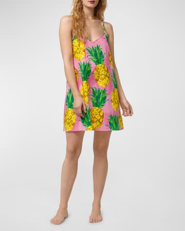 Trina Turk x Bedhead Pajamas Pineapple-Print V-Neck Poplin Chemise