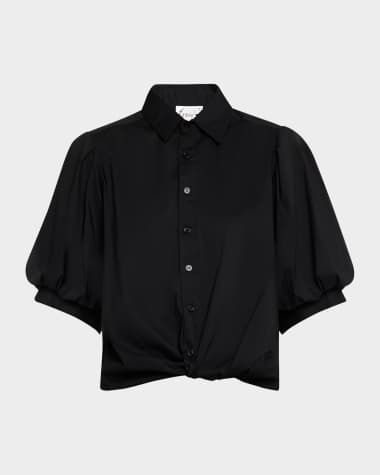 Finley Bomba Button-Down Twist-Front Poplin Shirt