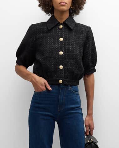 L'Agence Cove Cropped Short-Sleeve Tweed Jacket