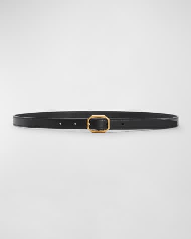 Saint Laurent Skinny Leather Belt With Beveled Buckle