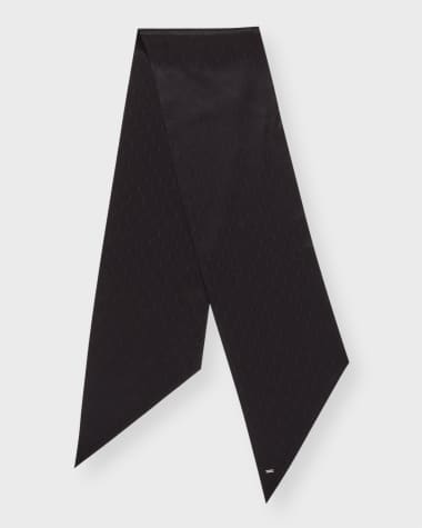 Saint Laurent Jacquard Monogram Silk Twill Skinny Scarf