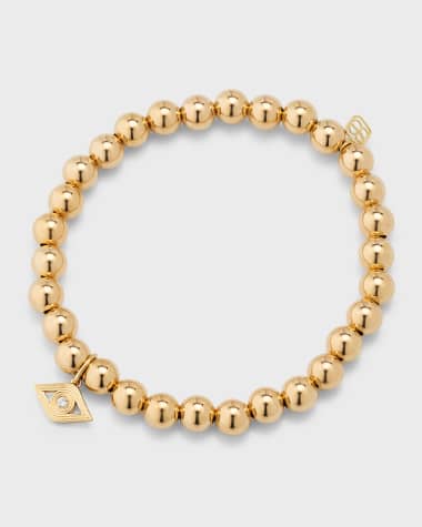 Sydney Evan 14k Small Fluted Evil Eye Diamond Charm Bracelet