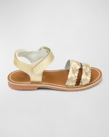 L'Amour Shoes Girl's Josie Scalloped Bow Leather Sandals, Baby/Toddlers/Kids