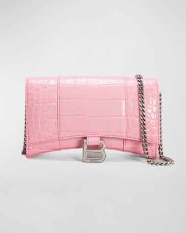Balenciaga Hourglass Croc-Embossed Wallet on Chain