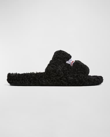 Balenciaga Men's Furry Logo Slide Sandals