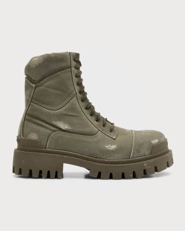 Balenciaga Men's Strike Bootie Lace-Up Canvas Ankle Boots