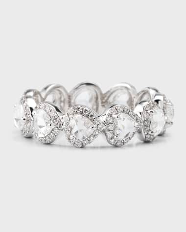 64 Facets 18K White Gold Rose-Cut Diamond Heart Eternity Ring, Size 6
