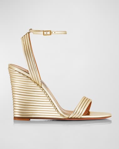 Aquazzura Wow Metallic Ankle-Strap Wedge Sandals