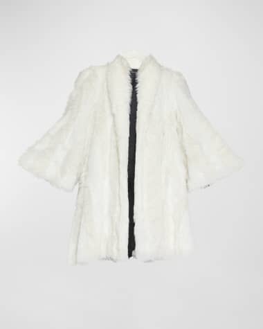 Balenciaga Graffiti Logo A-Line Faux Fur Long Coat