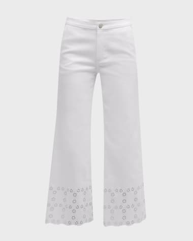 Cinq a Sept Amelia Floral Eyelet Straight-Leg Denim Pants