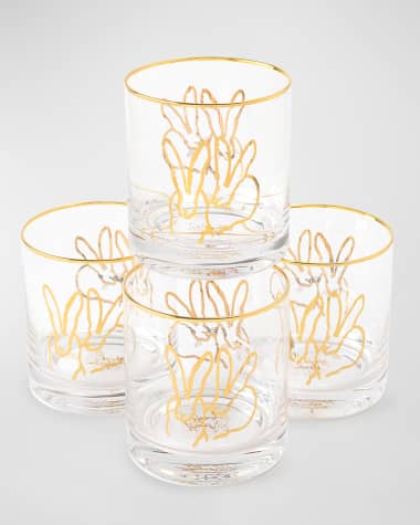 Hunt Slonem Double Bunny Old Fashioned Glasses, Set of 4