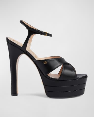 Gucci Calfskin Crisscross Stiletto Platform Sandals
