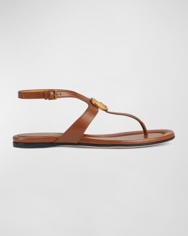Gucci Double G Marmont Leather Thong Sandals