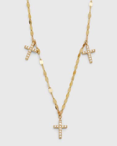 LANA 14K Yellow Gold Flawless Triple Mini Cross Charm Necklace