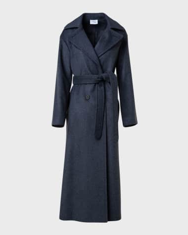 Akris punto Long Double-Breast Belted Wool-Cashmere Coat