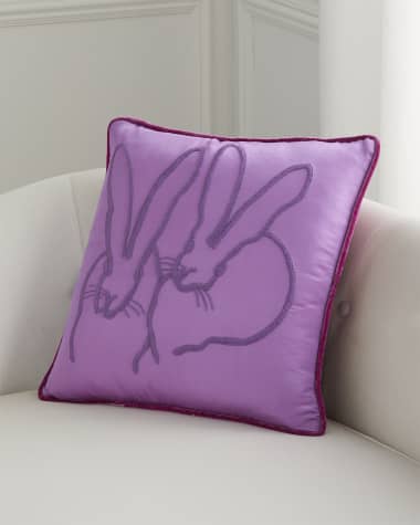 Hunt Slonem Hand-Embroidered Silk 2 Bunny Pillow