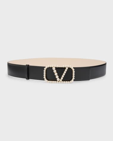 Valentino Garavani 30mm Leather Belt W/ V Logo Buckle In Selleria