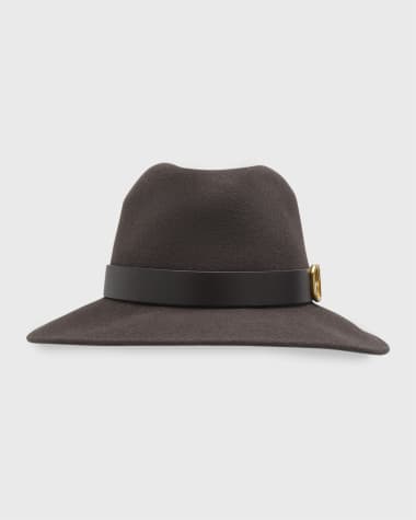 Valentino Garavani Brass V-Logo Felt Fedora With Leather Band