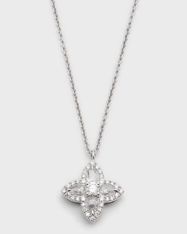 64 Facets Blossom 18K White Gold Diamond Blossom Pendant Necklace, 18"L, 0.43tcw