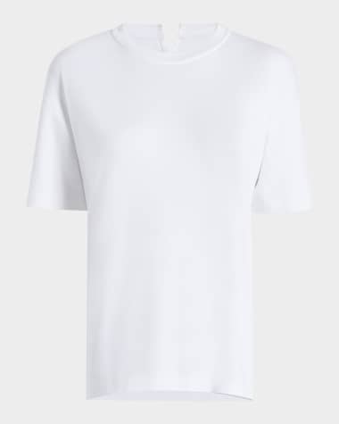 Another Tomorrow Luxe Seamed Cotton Short Sleeve T-Shirt