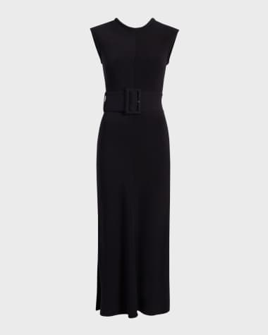 Another Tomorrow Belted Bias Midi Dress