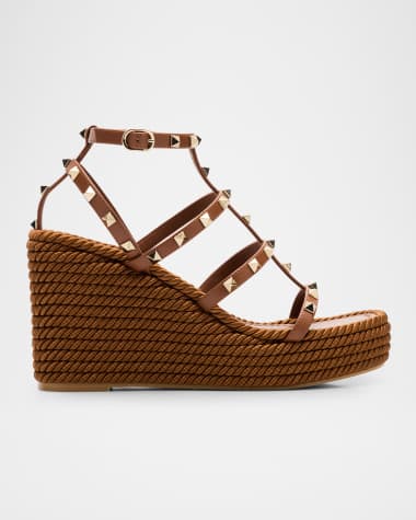 Valentino Garavani Rockstud Leather Wedge Espadrille Sandals