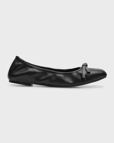 Stuart Weitzman SW Lambskin Bow Ballerina Flats