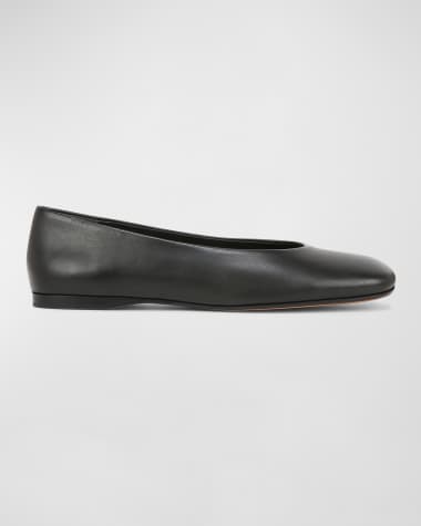 Vince Leah Leather Square-Toe Ballerina Flats