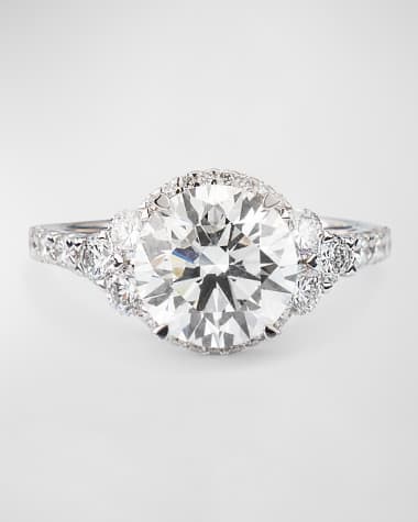 Neiman Marcus Lab Grown Diamonds Lab Grown Diamond 18K White Gold Round and Pave Ring, 4.0tcw, Size 6