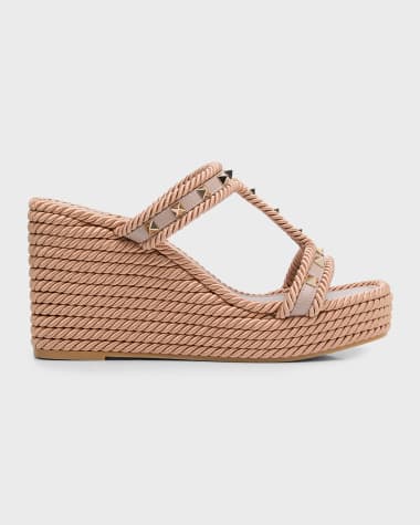 Valentino Garavani Rockstud Torchon T-Strap Espadrille Sandals