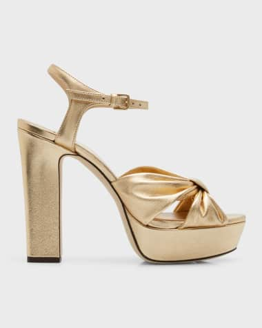 Jimmy Choo Heloise Metallic Ankle-Strap Platform Sandals