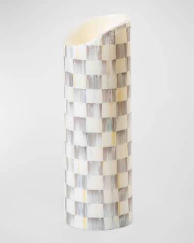 MacKenzie-Childs Sterling Check Flickering Pillar Candle, 9"
