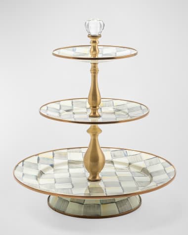 MacKenzie-Childs Sterling Check Enamel Three Tier Sweet Stand