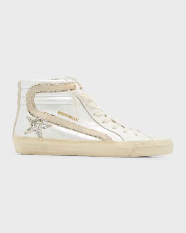 Golden Goose Slide Leather Pearly Mid-Top Sneakers