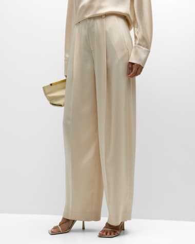 Silk Pants Silk Satin Trousers High-waisted Light Beige Silk Pants