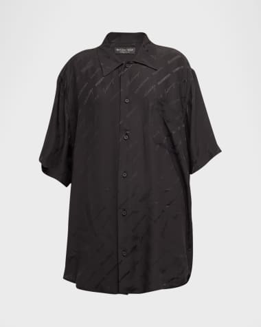 Balenciaga Button-Front Minimal Shirt with Lettering Details