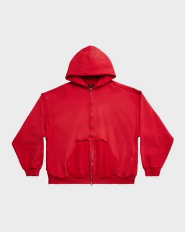 Balenciaga Men's Tape Type Ripped Pocket Zip Up Hoodie Large Fit