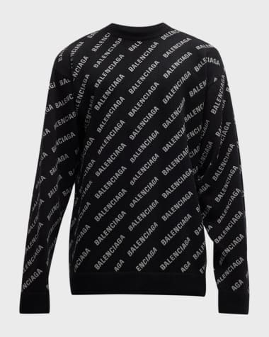 Balenciaga Men's Allover-Logo Wool Sweater