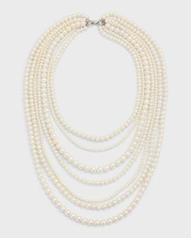 Utopia 18K White Gold Necklace with Freshwater Pearls, 3.5-8.5mm