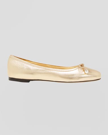 Jimmy Choo Elme Metallic Bow Ballerina Flats
